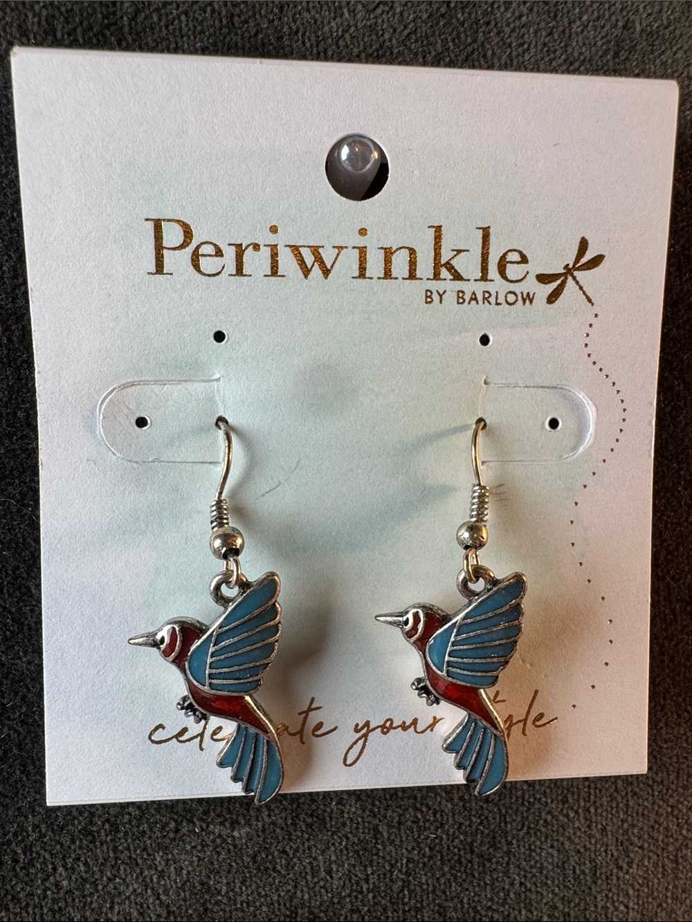 0438-Periwinkle by Barlow Blue & Red Hummingbird Drop Earrings